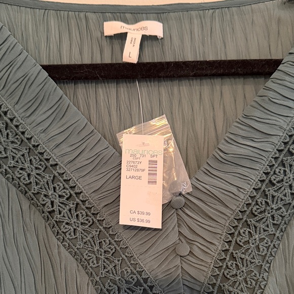 Maurices Green Crochet Trim V-Neck Blouse - Picture 3 of 3